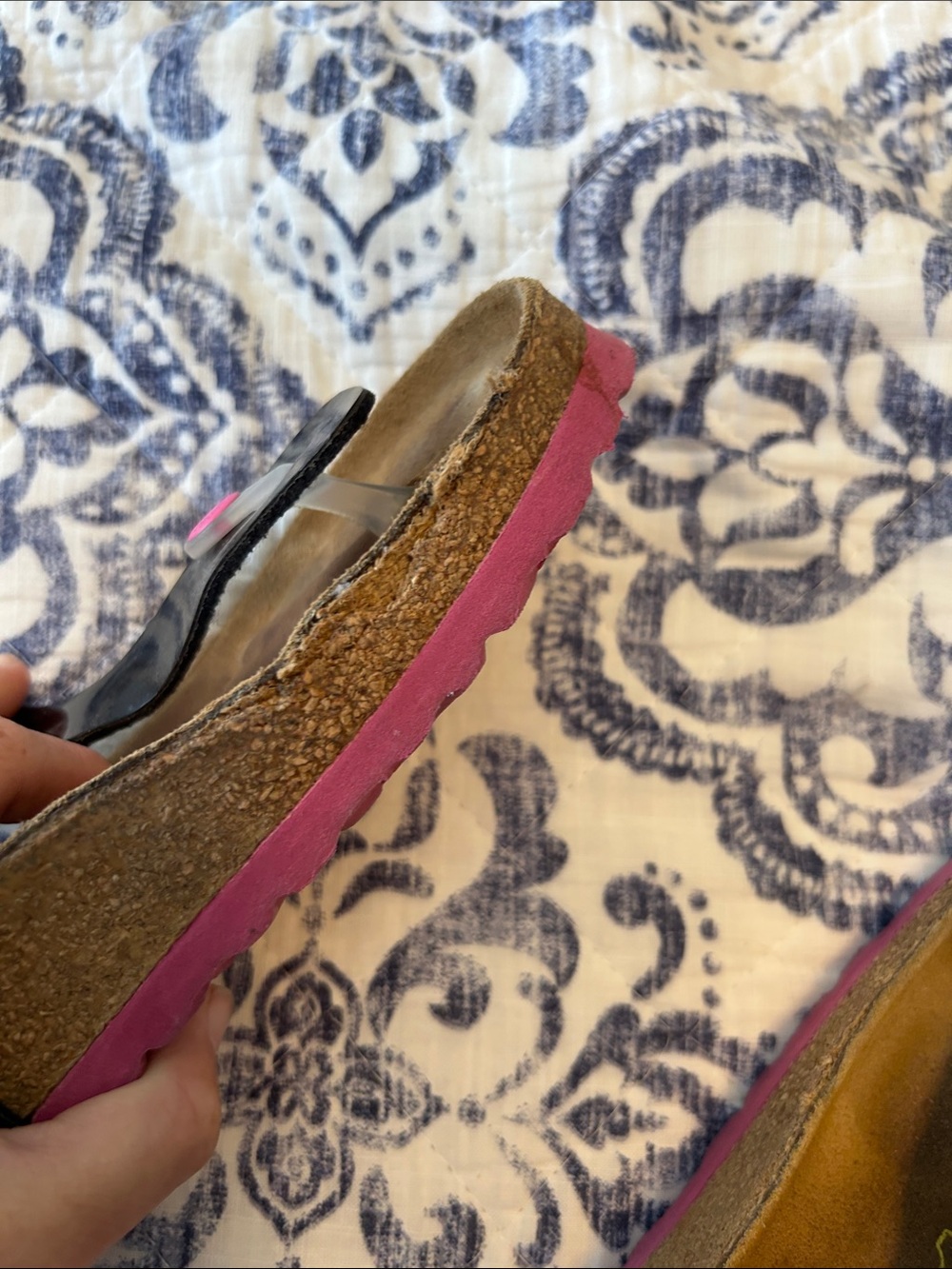 Birkenstock Black Patent Thong Sandals with Pink Dot - Picture 3 of 4